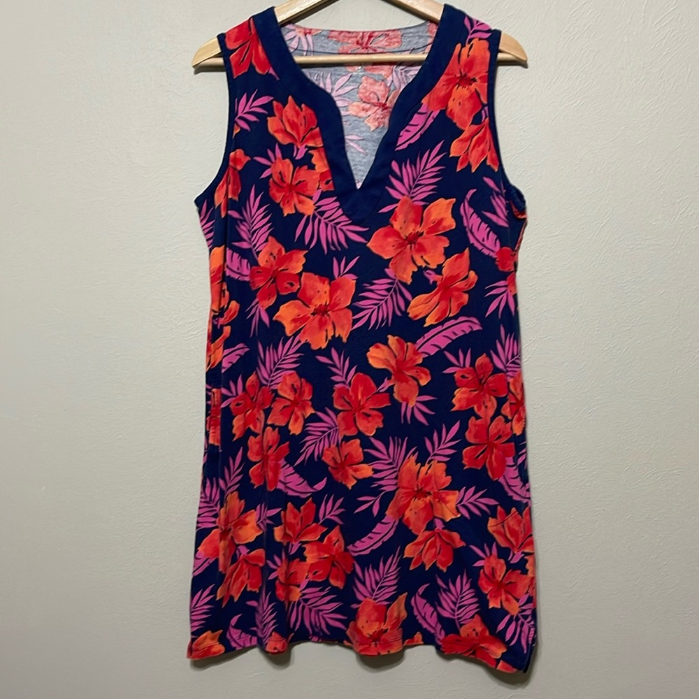 Lands' End Navy, Orange, Pink Shift Sleeveless Tank Dress with pockets Petite L